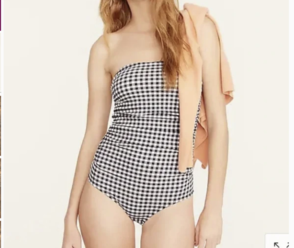 J Crew Swimsuit Blue Gingham One Piece Swim Strapless Beach Cruise Plus Size 22